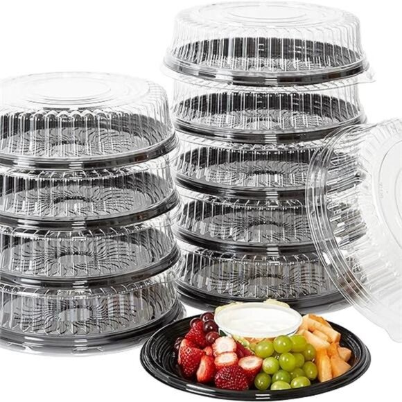 Heavy Duty, Recyclable 12 In. Serving Tray and Lid 10pk. Large, Black Plastic - Picture 8 of 8